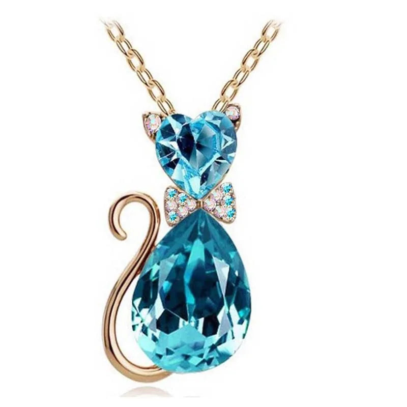 Heart Crystal Cat Pendant Necklace for Cat Lovers - Crystal Opal Pendant smart-purchase