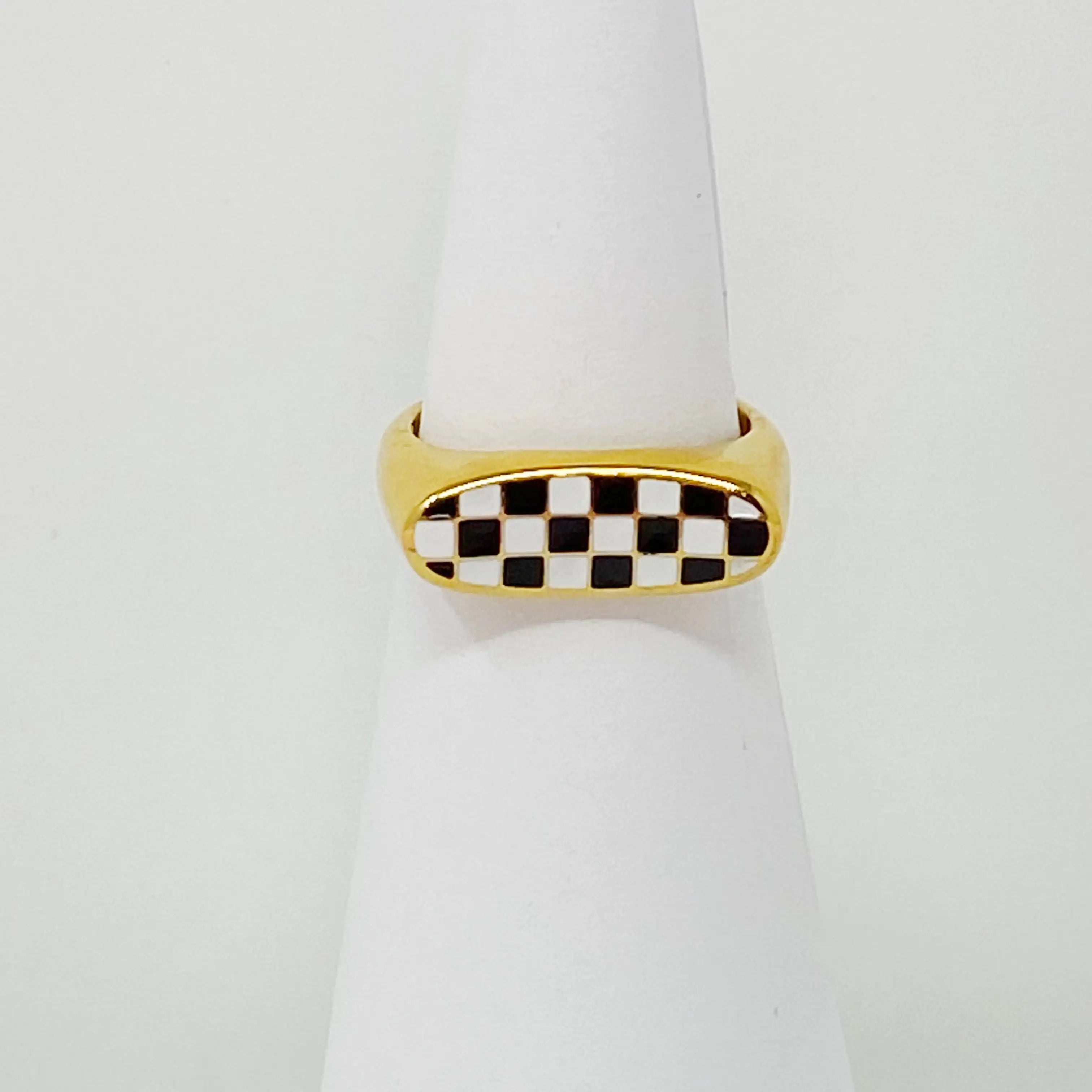 Checkered Oblong Ring – Bold Design, Perfect for Chunky Rings Gold Lovers smart-purchase