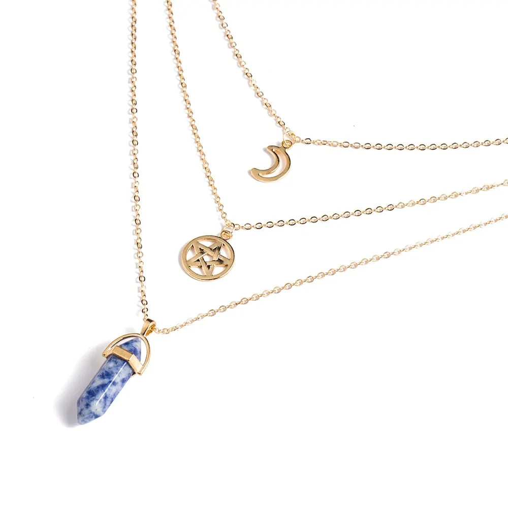 Hexagonal Column Quartz Pendant Necklace - Black Opal Pendant Design smart-purchase