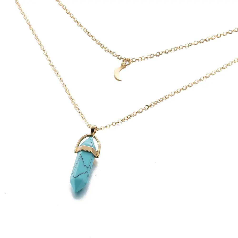 Hexagonal Column Quartz Pendant Necklace - Black Opal Pendant Design smart-purchase