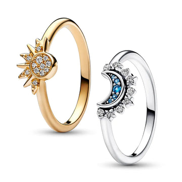 Celestial Blue Sparkling Moon and Sun Rings for Cosmic Charm – Perfect for Sapphire Gold Ring Lovers