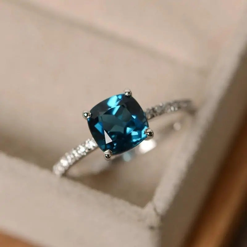 Crystal Blue Square Stone Ring – A Stunning Gold Statement Ring for Timeless Elegance smart-purchase