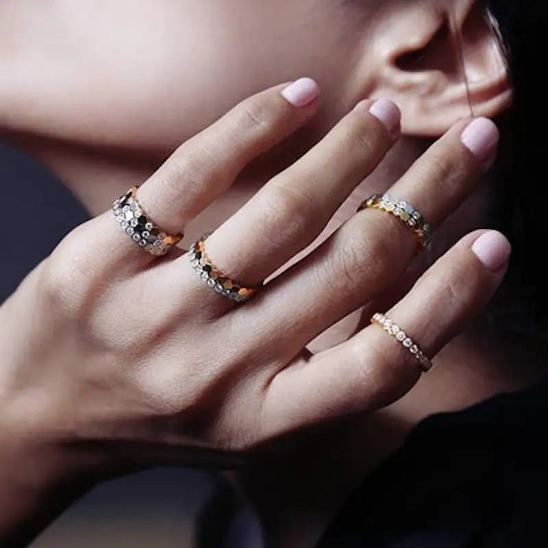 Stackable Gold Rings – Honeycomb Stacking Rings Set (3PCS) for Stylish Layering