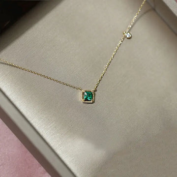 Square Emerald Pendant Necklace: 20 Inch Silver Chain Necklace for Elegant Style
