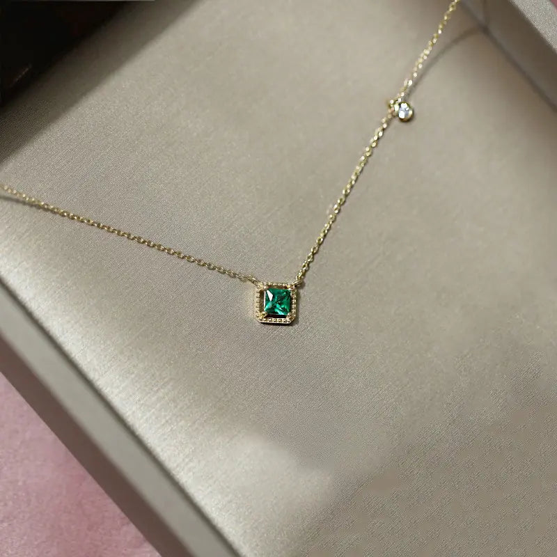 Square Emerald Pendant Necklace: 20 Inch Silver Chain Necklace for Elegant Style smart-purchase