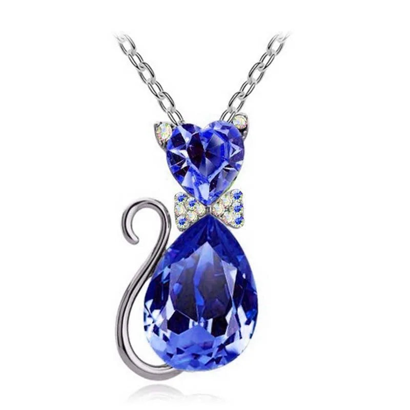 Heart Crystal Cat Pendant Necklace for Cat Lovers - Crystal Opal Pendant smart-purchase
