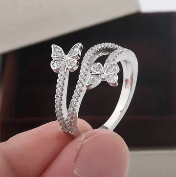 925 Silver Butterfly Ring with White Zircon – Elegant and Unique Opal Stone Ring Design