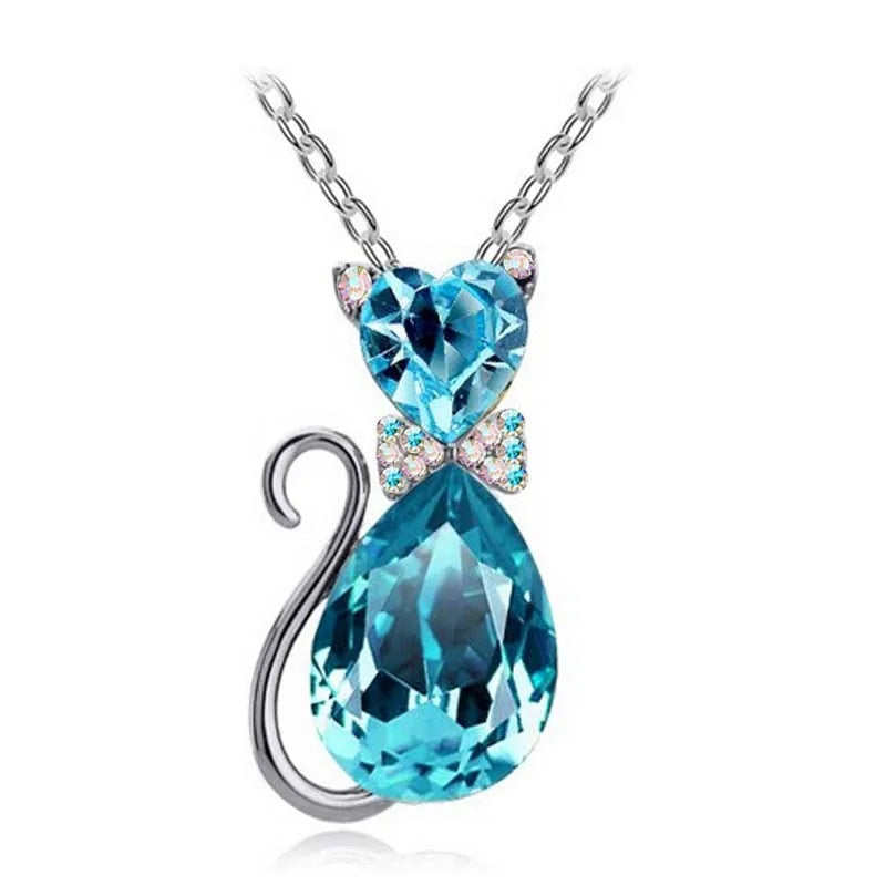 Heart Crystal Cat Pendant Necklace for Cat Lovers - Crystal Opal Pendant smart-purchase