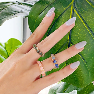 Chunky Silver Rings – Wired Stone Ring with Natural Stone & Brass for Bohemian Elegance