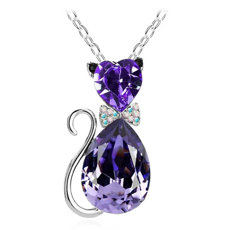 Heart Crystal Cat Pendant Necklace for Cat Lovers - Crystal Opal Pendant smart-purchase