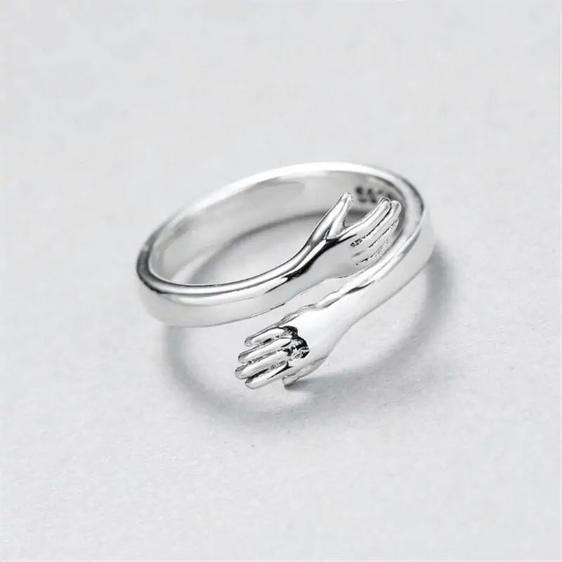 Sterling Silver Heart Ring – Unique Personality Silver Plated Love Hug Ring