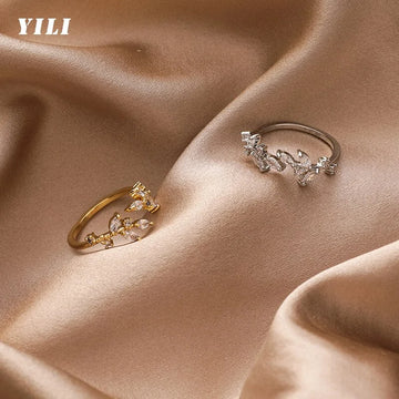 Adjustable Zircon Ring – Leaf Zircon Adjustable Rings for Nature-Inspired Elegance