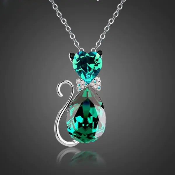 Heart Crystal Cat Pendant Necklace for Cat Lovers - Crystal Opal Pendant smart-purchase
