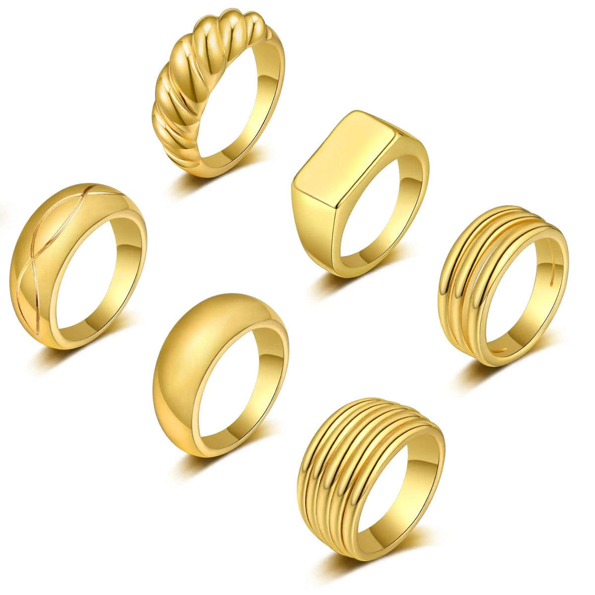 GoldenAura 6PC 18K Gold Plated Chunky Ring Set for Women smart-purchase