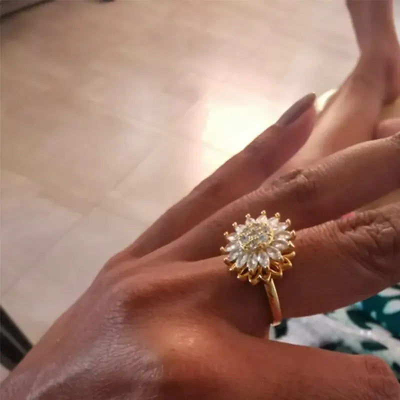 Crystal Sunflower Rings for Women - Affordable Gold Rings with Floral Elegance