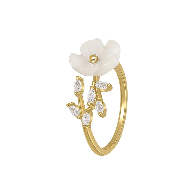 Unique Gold Rings – White Shell Flower Opening Rings for Elegant Style smart-purchase