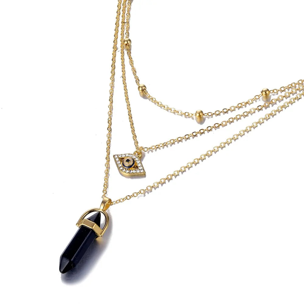 Hexagonal Column Quartz Pendant Necklace - Black Opal Pendant Design smart-purchase