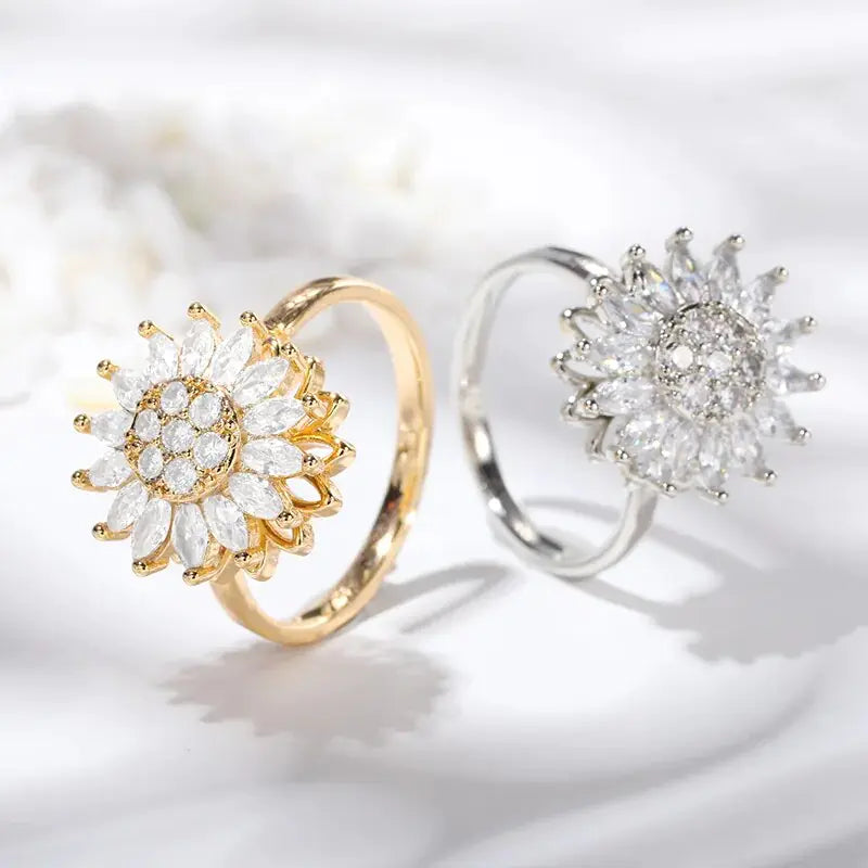 Crystal Sunflower Rings for Women - Affordable Gold Rings with Floral Elegance smart-purchase