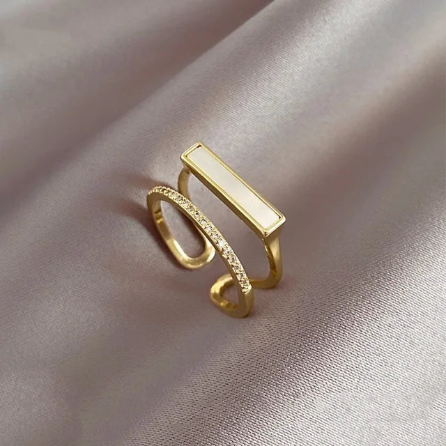 Double Shell Gold Open Rings for Chic Style - Silver Moonstone Ring for Coastal Elegance smart-purchase