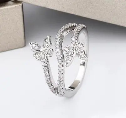 925 Silver Butterfly Ring with White Zircon – Elegant and Unique Opal Stone Ring Design