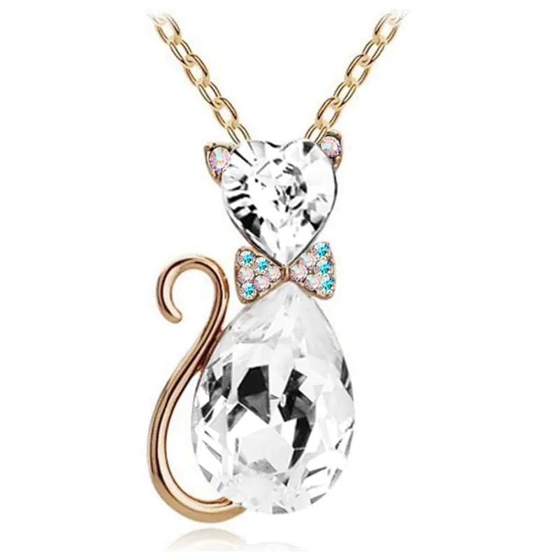 Heart Crystal Cat Pendant Necklace for Cat Lovers - Crystal Opal Pendant smart-purchase
