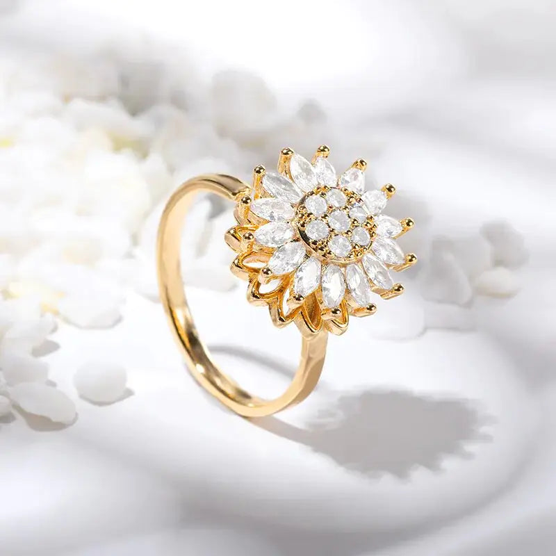 Crystal Sunflower Rings for Women - Affordable Gold Rings with Floral Elegance smart-purchase