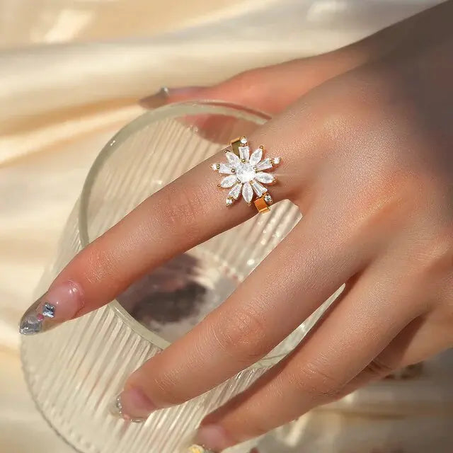 Crystal Sunflower Rings for Women - Affordable Gold Rings with Floral Elegance smart-purchase