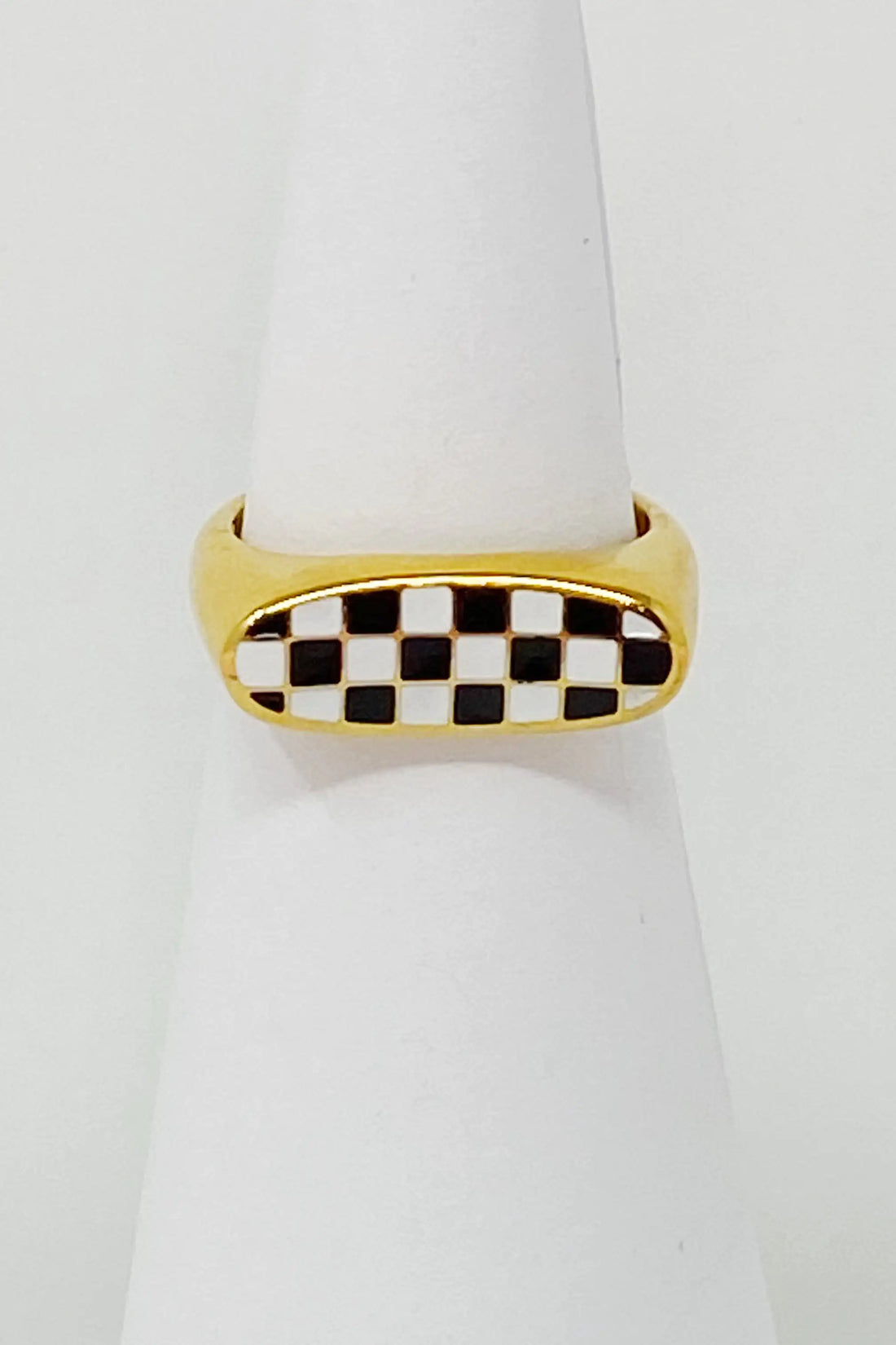 Checkered Oblong Ring – Bold Design, Perfect for Chunky Rings Gold Lovers