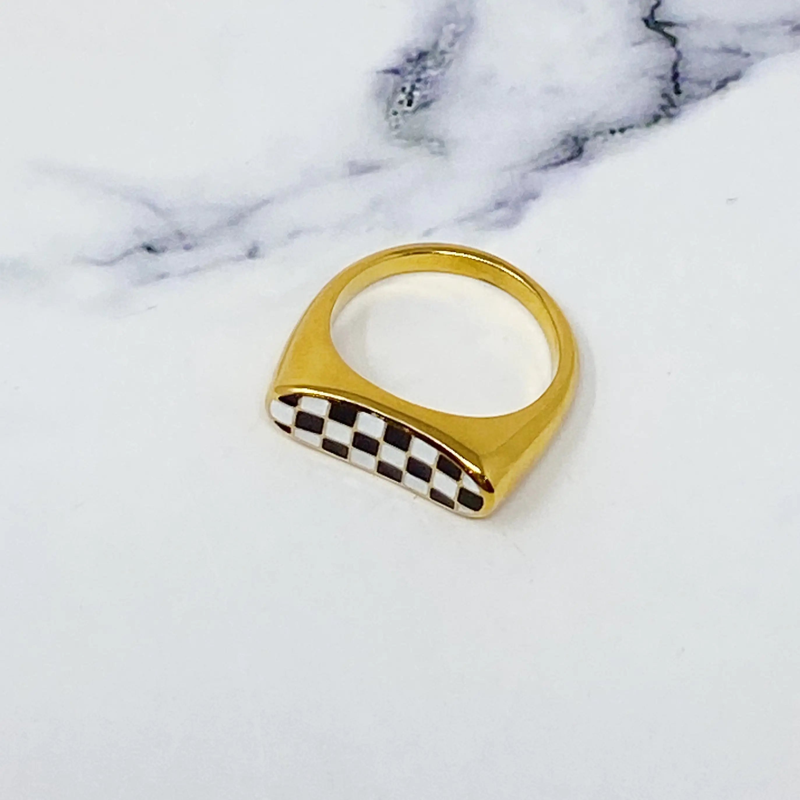 Checkered Oblong Ring – Bold Design, Perfect for Chunky Rings Gold Lovers smart-purchase
