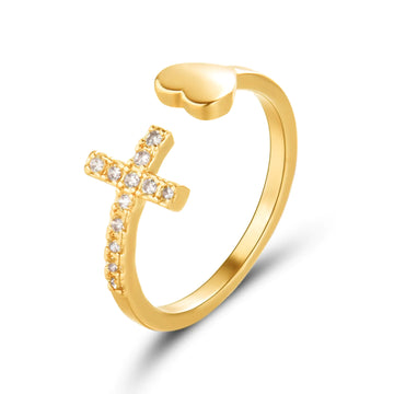 Diamond Heart Rings – Zircon Cross with Heart Rings for Women, Sparkling Design for Faith and Love