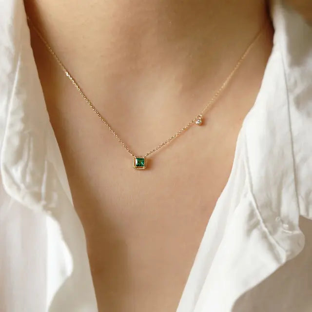Square Emerald Pendant Necklace: 20 Inch Silver Chain Necklace for Elegant Style smart-purchase