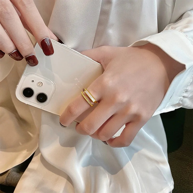 Double Shell Gold Open Rings for Chic Style - Silver Moonstone Ring for Coastal Elegance smart-purchase