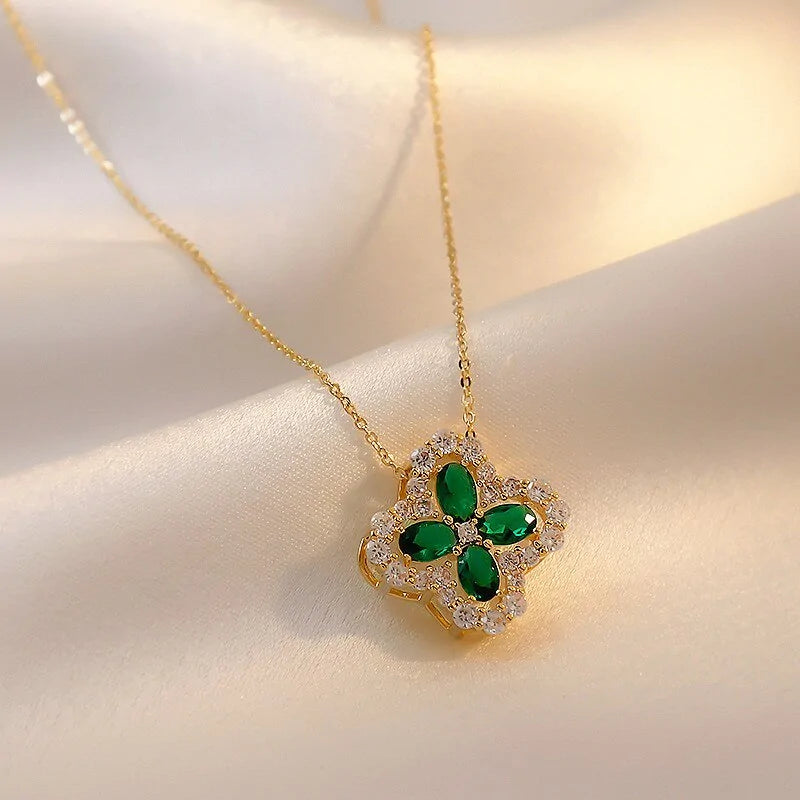 Green Crystal Flower Pendant - Heart Pendant Crystal Jewelry