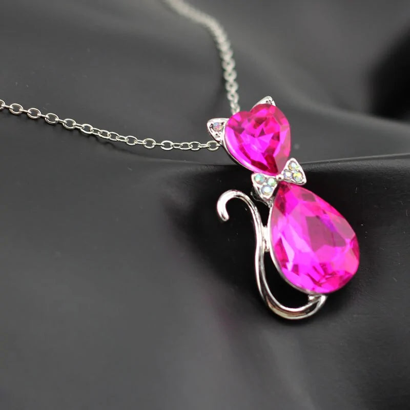 Heart Crystal Cat Pendant Necklace for Cat Lovers - Crystal Opal Pendant smart-purchase