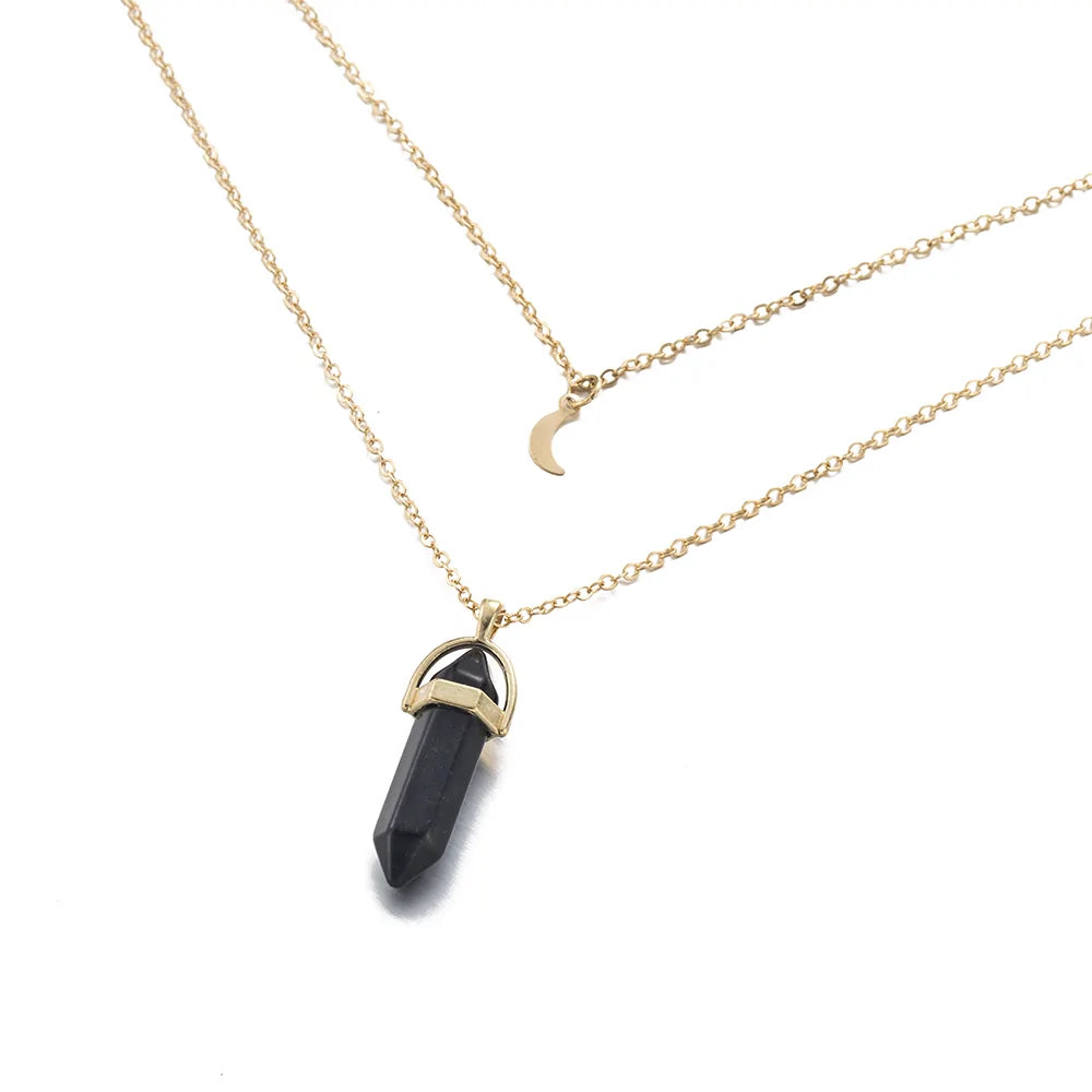 Hexagonal Column Quartz Pendant Necklace - Black Opal Pendant Design smart-purchase