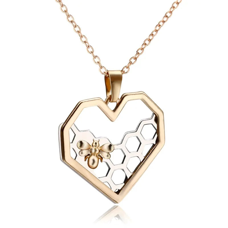 Honeycomb Heart Pendant with Chain - Gold Heart Pendant for Unique Elegance smart-purchase