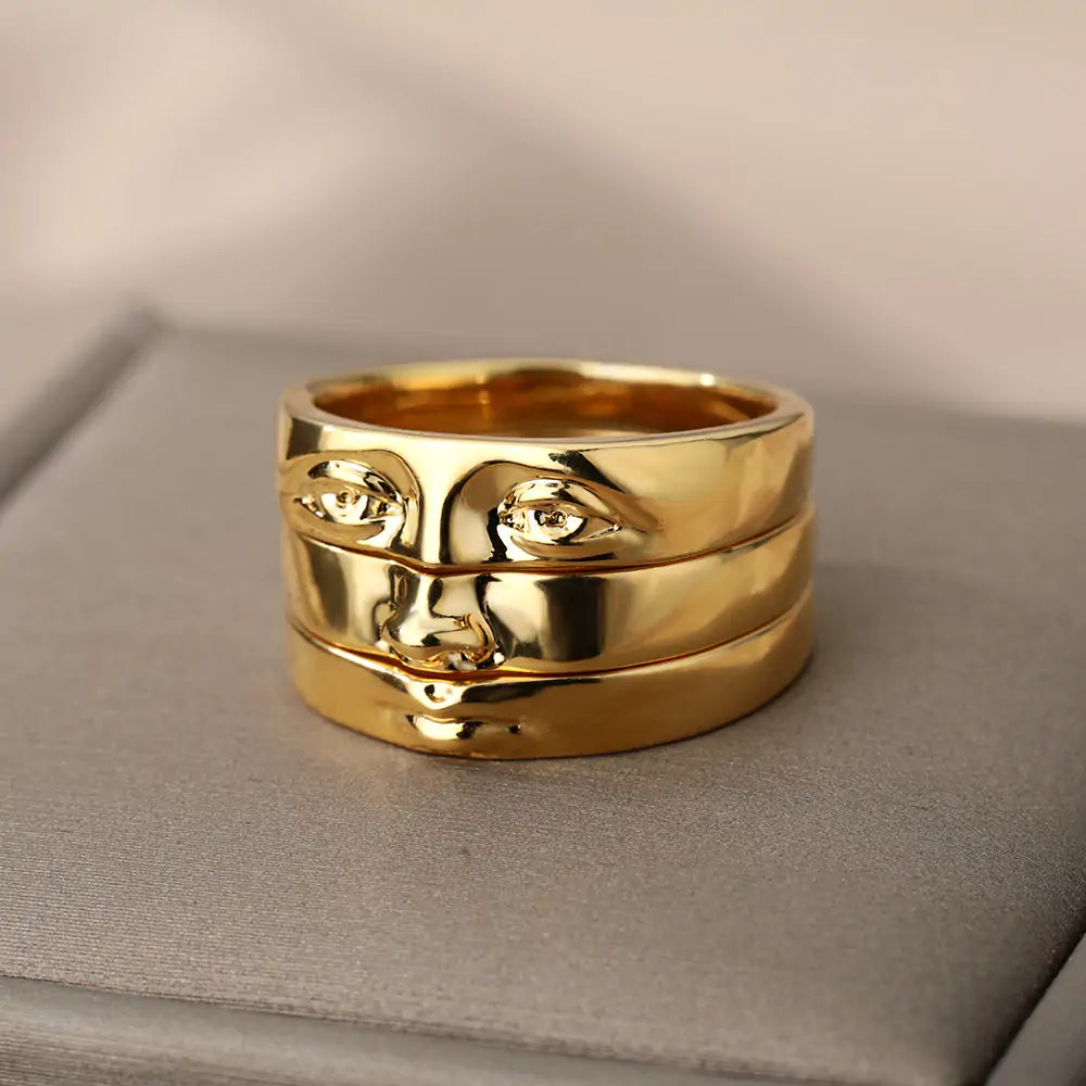 Vintage Gold Rings – Eye Face Stackable Rings for Women