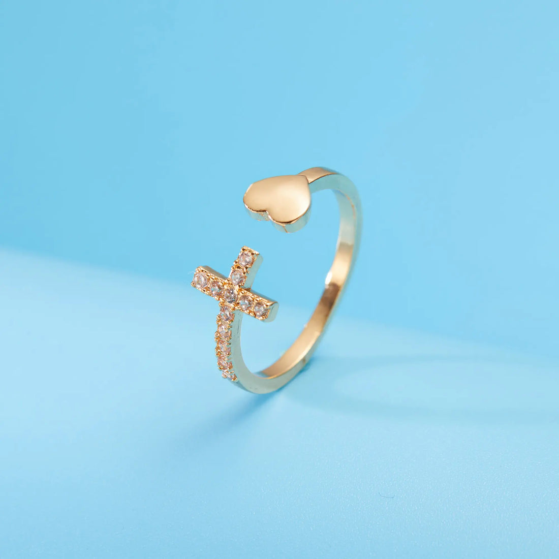 Diamond Heart Rings – Zircon Cross with Heart Rings for Women, Sparkling Design for Faith and Love