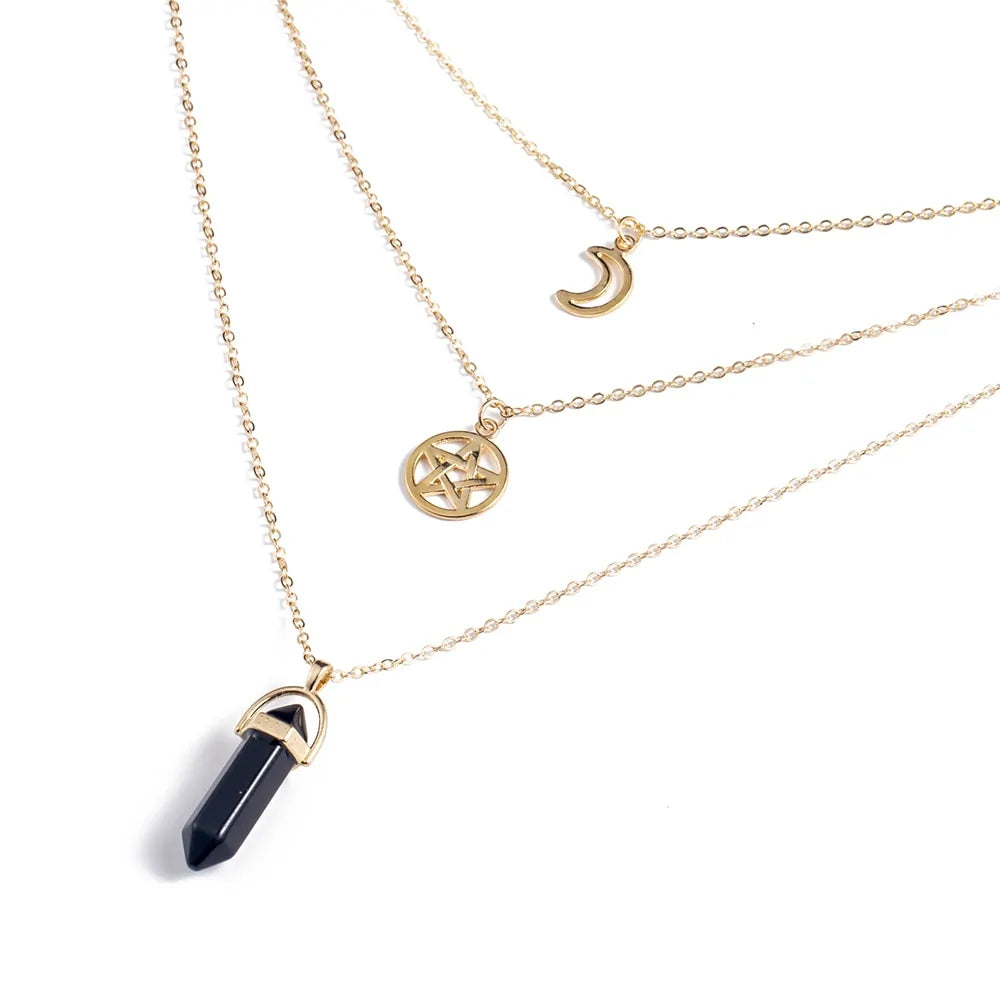 Hexagonal Column Quartz Pendant Necklace - Black Opal Pendant Design smart-purchase
