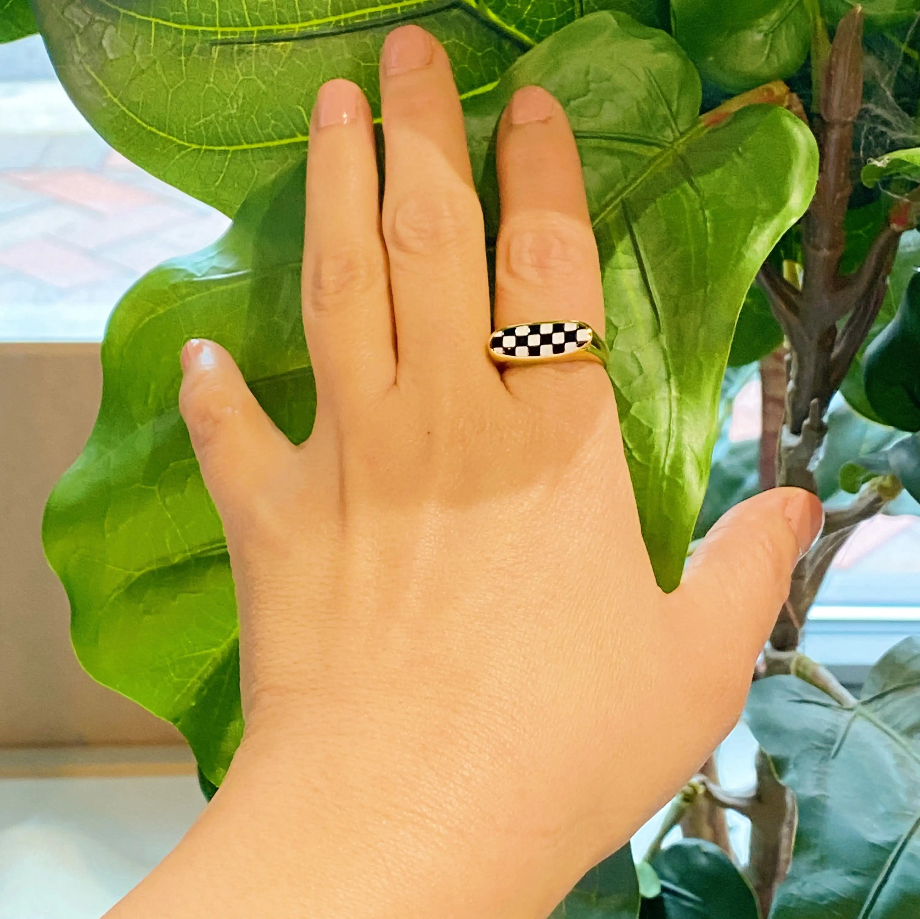 Checkered Oblong Ring – Bold Design, Perfect for Chunky Rings Gold Lovers smart-purchase