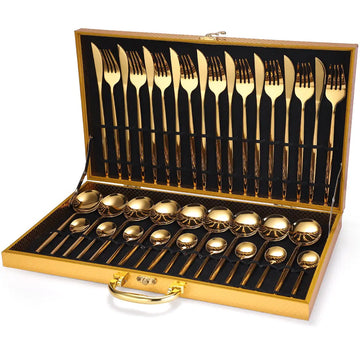 24-Piece Gold Stainless Steel Cutlery Set for Elegant Dining