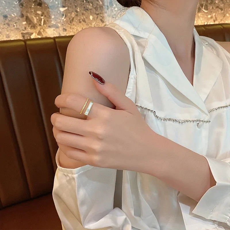 Double Shell Gold Open Rings for Chic Style - Silver Moonstone Ring for Coastal Elegance smart-purchase