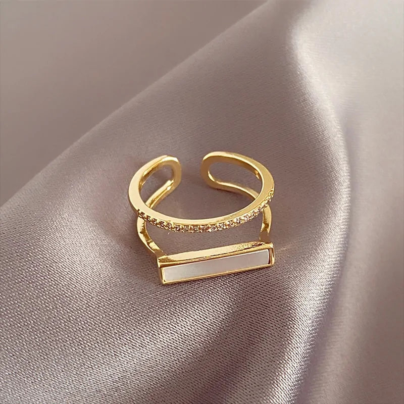 Double Shell Gold Open Rings for Chic Style - Silver Moonstone Ring for Coastal Elegance smart-purchase