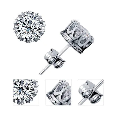 Diamond Stud Earrings 1 Carat: Crown Jewels Sterling Silver Earrings