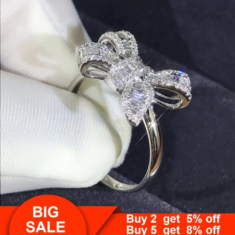 Sterling Silver Gemstone Rings – Handmade Bowknot Silver Ring for Charming Elegance