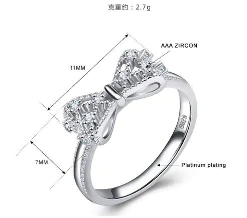 Three Stone Diamond Rings – 925 Sterling Silver Bowknot Ring with Cubic Zirconia - Timeless Elegance and Sparkle smart-purchase
