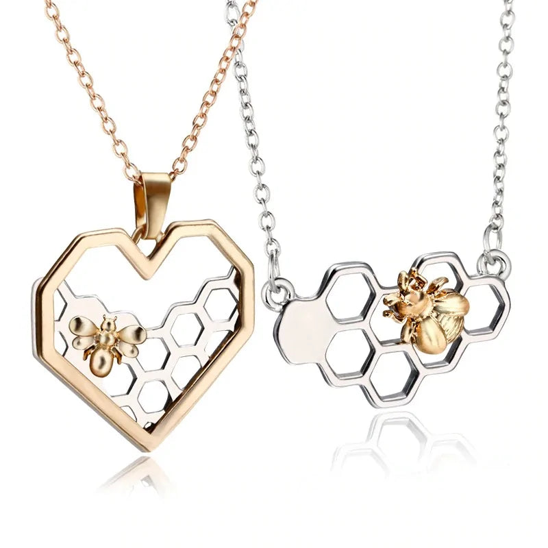 Honeycomb Heart Pendant with Chain - Gold Heart Pendant for Unique Elegance