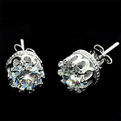 Diamond Stud Earrings 1 Carat: Crown Jewels Sterling Silver Earrings smart-purchase
