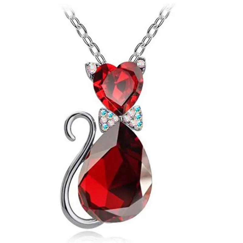 Heart Crystal Cat Pendant Necklace for Cat Lovers - Crystal Opal Pendant smart-purchase