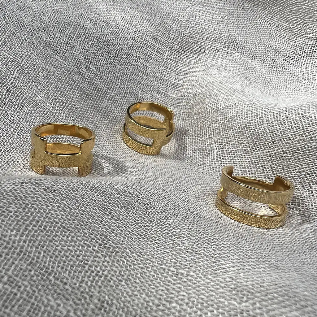 Geo Stripe Bombshell Ring: 14k Gold Minimalist Rings with Unique Geometric Design smart-purchase